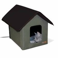 K H Pet Products Outdoor Heated Kitty House Cat Shelter Olive 19" x 22" x 17"