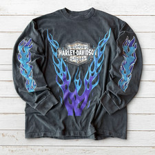 Vintage REPRINT Harley Davidson Blue Flame Long Sleeve Tee Shirt XL Rare Faded