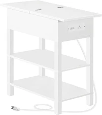 HOOBRO End Table with Charging Station, Flip Top Side USB White 