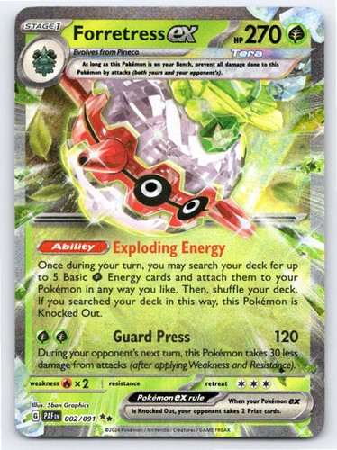 2024 POKEMON PALDEAN FATES FORRETRESS EX 002/091 HOLO UR NM A97731 FREE S&H