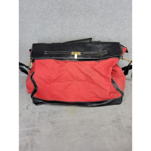 Vintage Red Black Canvas Duffle Messenger Bag Large Travel Weekender Gold Lock