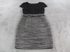 Tahari Dress Womens 10 Black Gray Colorblock Tweed Boucle Sheath Short Sleeve