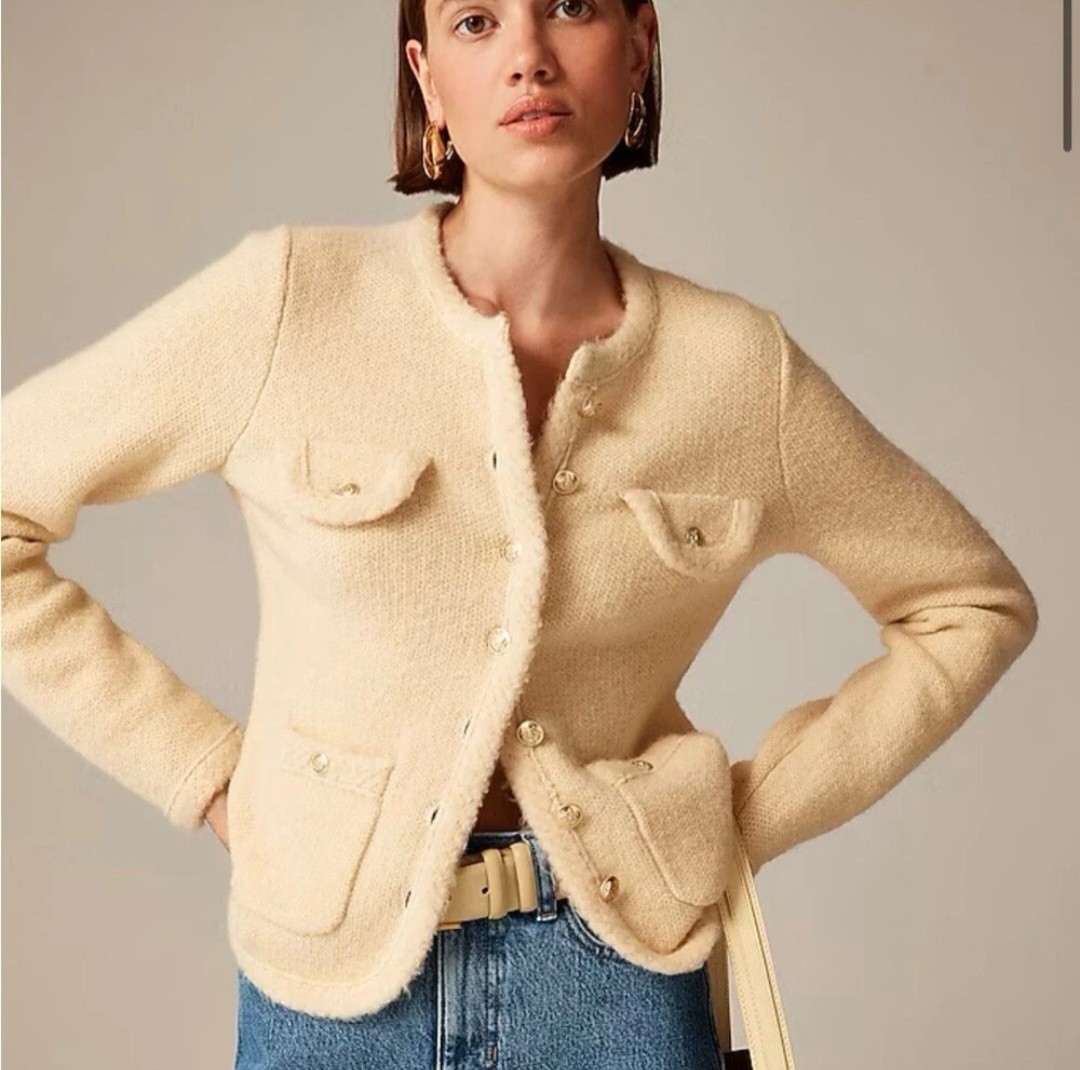 J. Crew Textured Sweater Lady Jacket Cardigan in Cream Sz. M Women's CB931