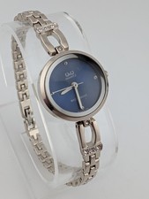 Q Q Citizen Watch Women 22mm Case Blue Dial Silver 8" Band- New Battery