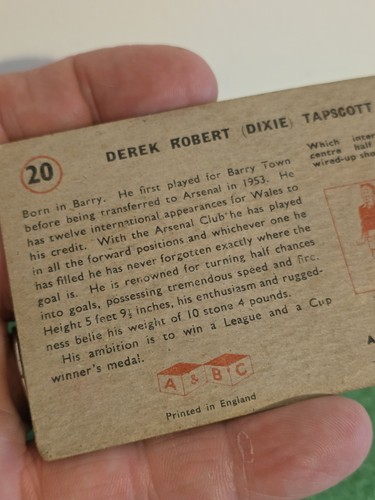 Derek Robert ( Dixie ) Tapscott Arsenal - 1950's A&BC Football Card #20 - Picture 4 of 5