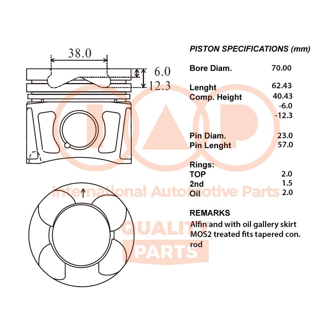 Complete Piston Series 100-16075 IAP QUALITY PARTS for Opel Fiat Suzuki Alfa Rom
