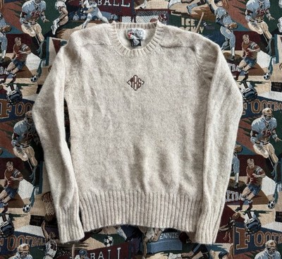 Vintage 70s Women s Shetlander Crazy Horse Beige Wool Sweater Size Medium
