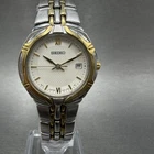 Seiko Watch Women 26mm Silver Dial Two Tone Date Round 7n82-0at0 New Battery