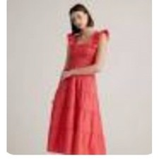 Quince Organic Cotton Maternity Smocked Midi Dress Spiced Coral Size M