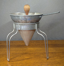 Vintage Wear-Ever Aluminum Cone Sieve Strainer Colander Wood Pestle WearEver USA