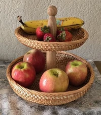 Handwoven Rataan LILACRAFT two Tier Fruit Basket/Serving 