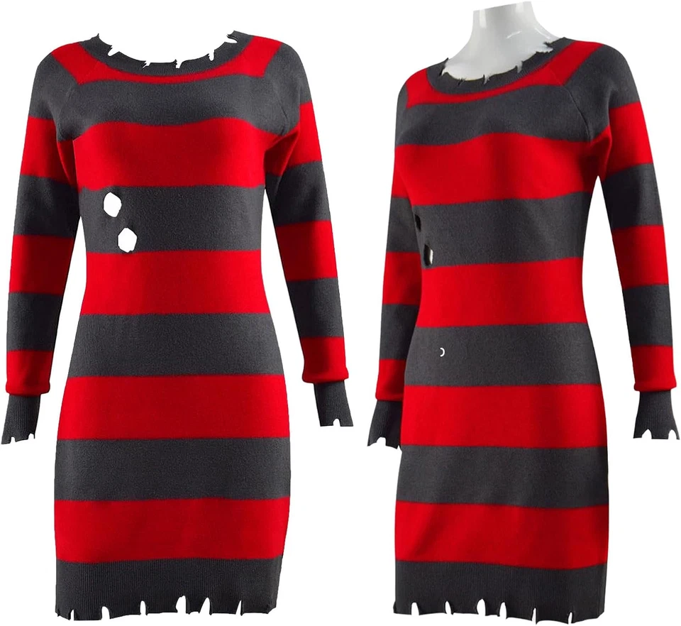 Krüger Kostüm Damen Set Nightmare Gestreifter Pullover Halloween Horror - Bild 2 von 4