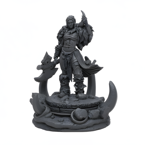 Female Barbarian Warrior w/ Axe | 28mm 32mm Resin Miniature DnD RPG Tabletop 3D - 第 2/6 張圖片