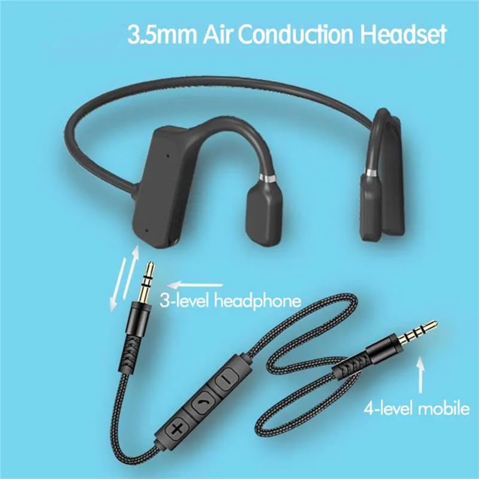 Audífonos abiertos por conducción ósea con cable 3.5mm con micrófono silenciable IPX4 cable de 2m negro, imagen 3