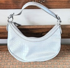 Women's Nine West Silver Faux Leather Handbag Purse Mini Embossed Croc Designer