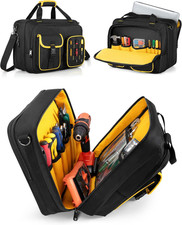 Electrician Tool Bag with Laptop Sleeve, Tool Tote with Multiple Pockets for Tec
