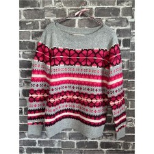 NWT Loft Fair Isle Fairisle Sweater gray pink white acrylic wool SIZE MEDIUM M