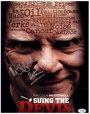 Malcolm McDowell Autographed 11x14 Poster Photo Suing The Devil ACOA Witness ITP