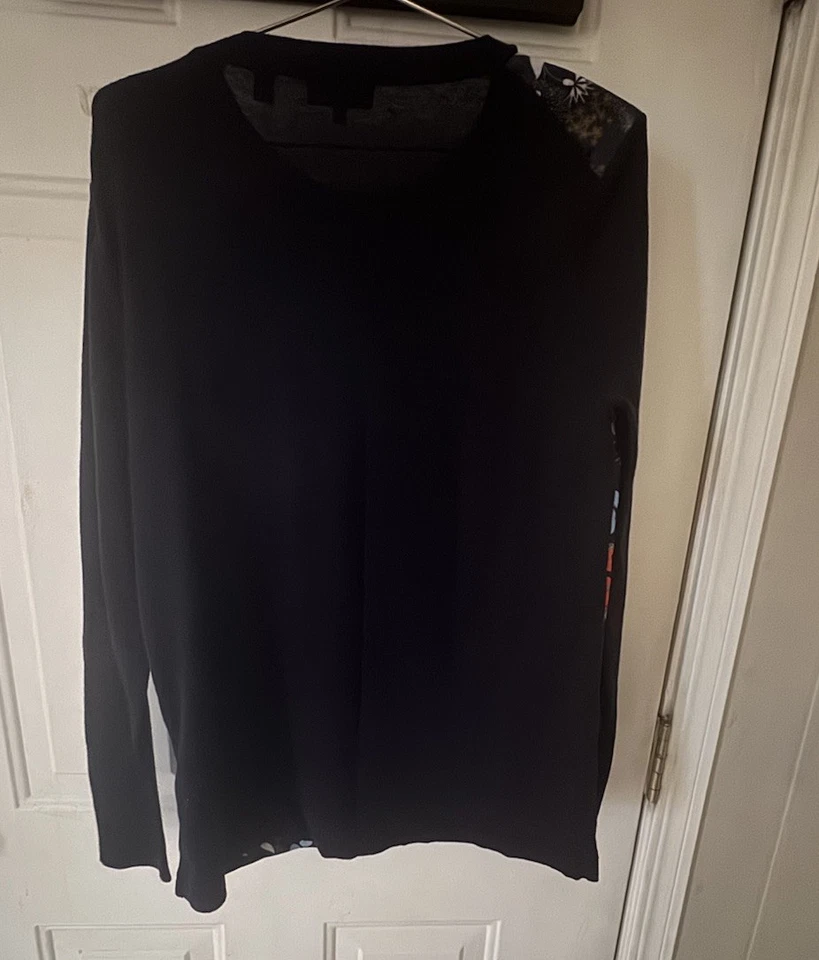 Ted Baker London 4 Large Navy Floral Butterfly Metallic Front Long Sleeve Top - Image 2 of 4