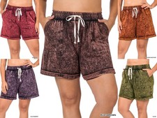 1X 2X 3X Women's Mineral Wash Drawstring Elastic Waist Cuffed Shorts w/ Pockets