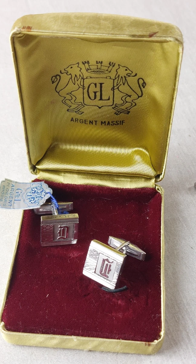 Boutons De Manchette Anciens En Argent 835 - Décor Monogramme, Paire D'occasion En Très Bon état