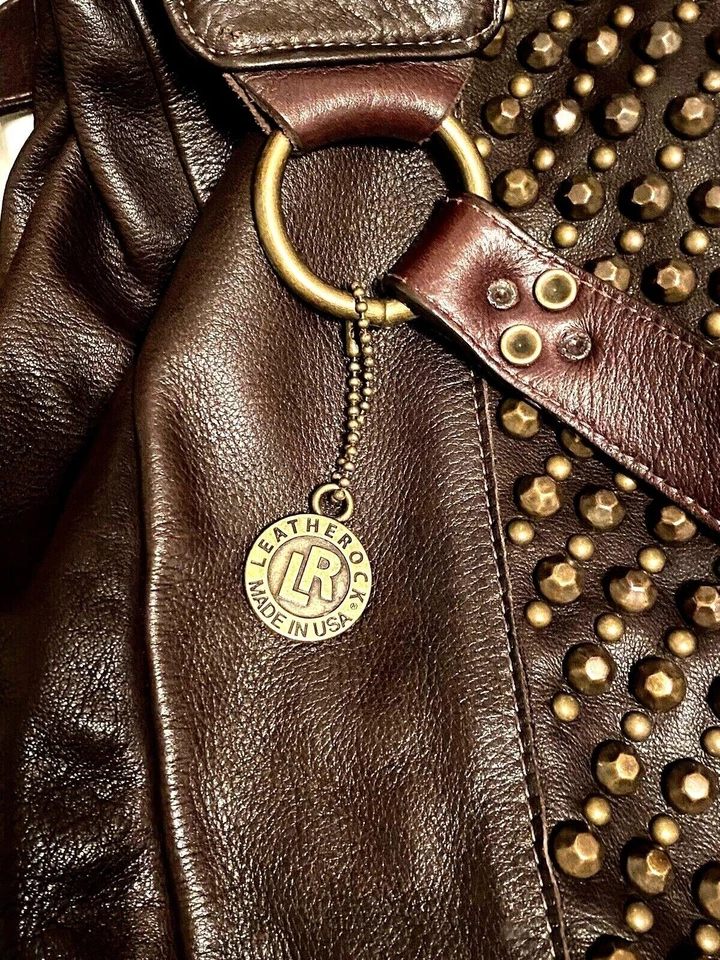 Leatherock EE. UU. Bolso de Mano Hobo Bolso con Tachuelas de Cuero Marrón Sin Forro + Bolso para el Polvo Foto 4 de 4