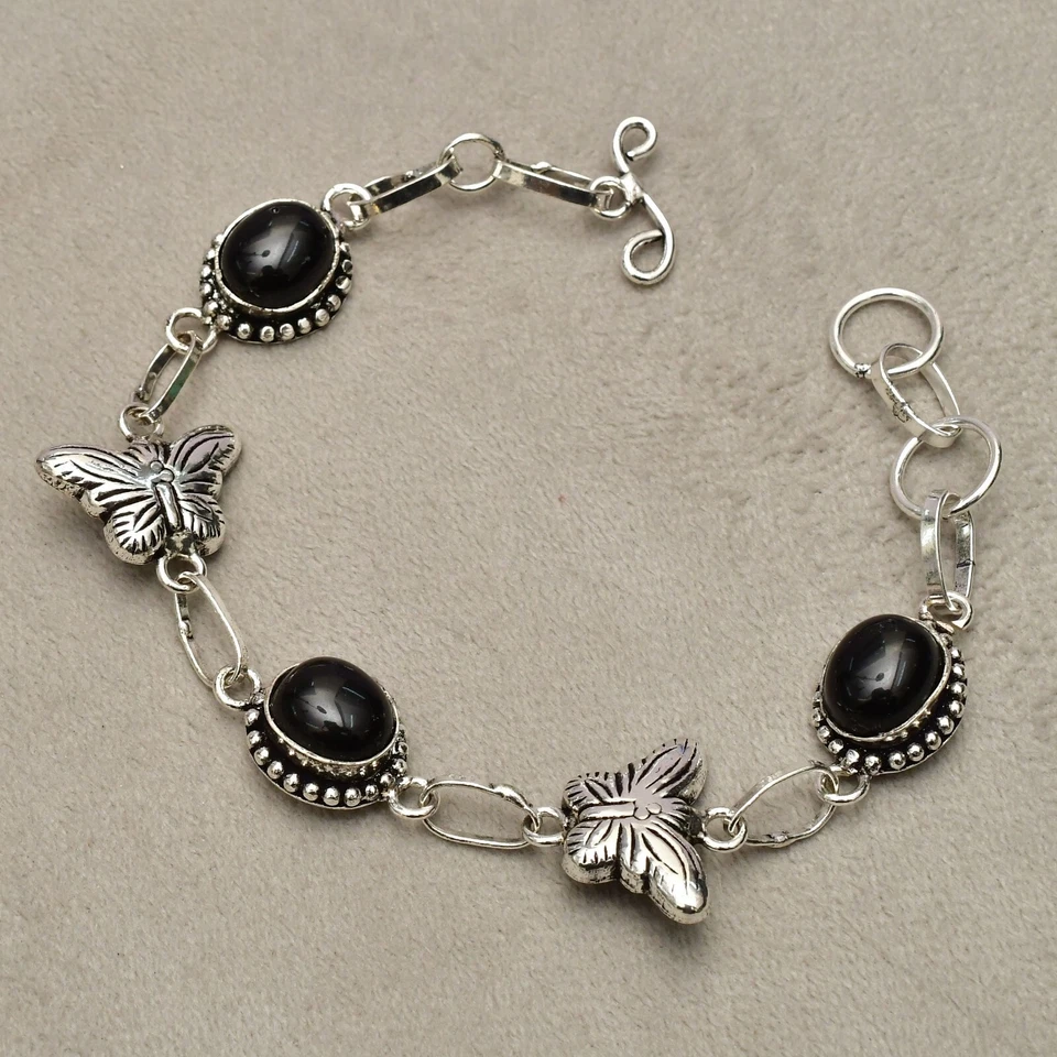 Pulsera de plata esterlina 925 con piedras preciosas de ónix negro joyería... - Imagen 2 de 4