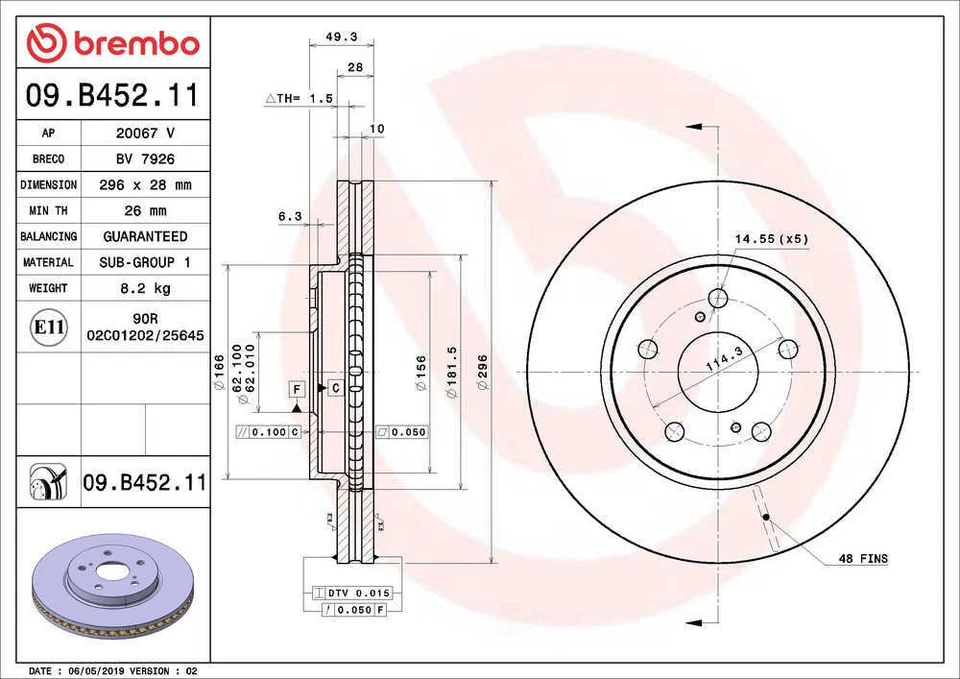 Rotor de freno de disco compatible con Toyota Camry Solara Sienna 2002-2010 BREMBO NORTEAMÉRICA Foto 2 de 4