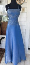 Vintage 90's Formal Skirt Corset Top set Blue Silver Floral Embroidery Sz 10