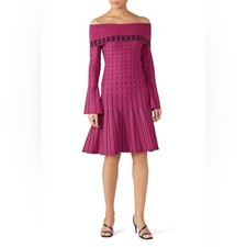 Prabal Gurung Collective Stripe Off The Shoulder Dress, Burgundy, Size 6
