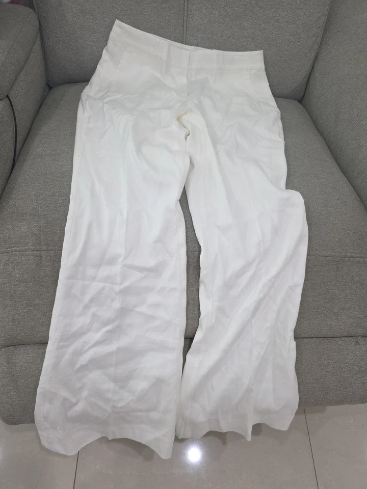 Брюки расклешенные White House Black Market белые льняные, цвет белый, размер 12 - Изображение 2 из 4