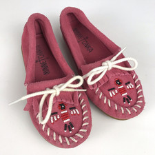 MINNETONKA PINK MOCCASINS - Toddler Girl 11 - Suede Beaded Thunderbird Moc