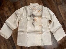 Antique Chinese Japan Silk Embroidery Dragon White Robe and Pants Set NOS