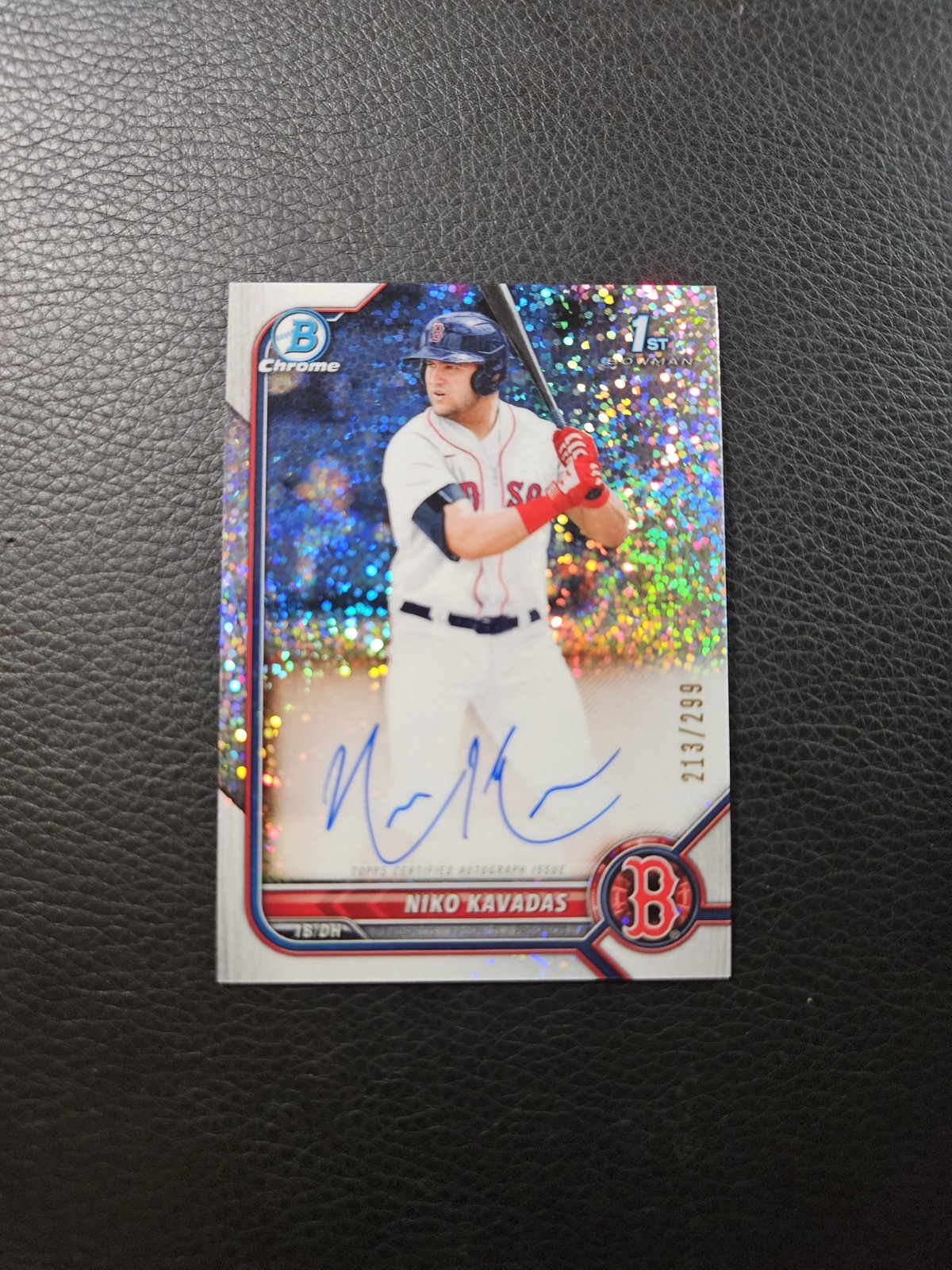NIKO KAVADAS 2022 BOWMAN CHROME 1ST SPECKLE REFRACTOR RED SOX AUTO /299