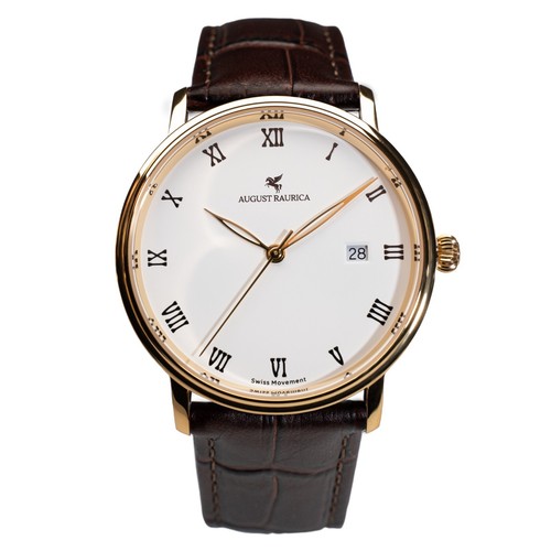 Reloj informal para hombre caja dorada 40 mm esfera blanca correa de cuero italiano analógico suizo - Imagen 27 de 33