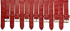 Lot of 6 Good Quality Watch Bands 20MM Genuine Leather Red Alligator Grain Flat