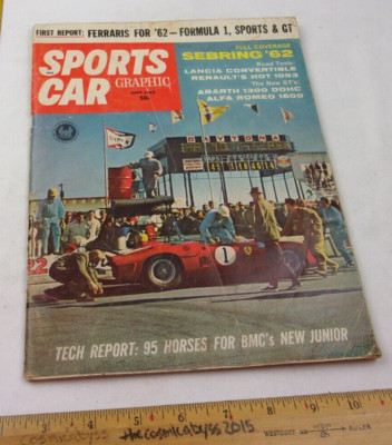 Sports Car Graphic 1962 magazine racing Sebring Ferraris Lancia Abarth 1300 Alph