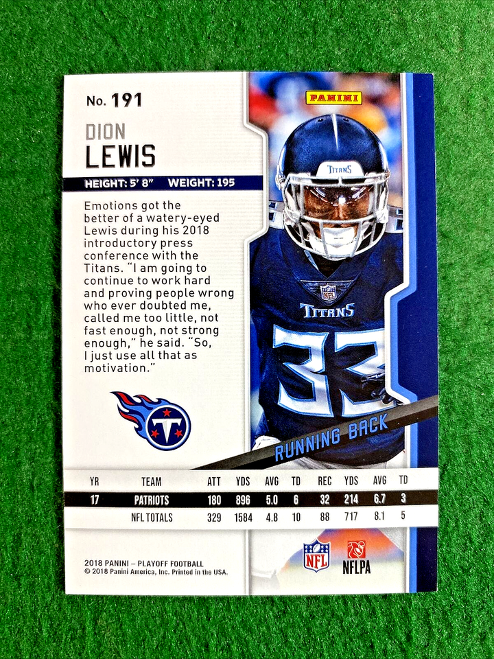 2018 Playoff #191 SP #’ed 10/99 Dion Lewis Tennessee Titans NFL | eBay
