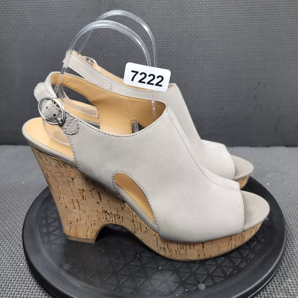 Franco Sarto Gabriel Wedge Heels Womens Sz 10 Grey Leather Peep