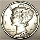 1943 P Mercury Dime Brilliant Uncirculated 90% Silver Coin Au / BU