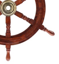 Timone In Legno Massello Con Ancora E Maniglie In Ottone - Decorazione Nautica Per Parete, 45.7 X 45.7 Cm, Stile Antico