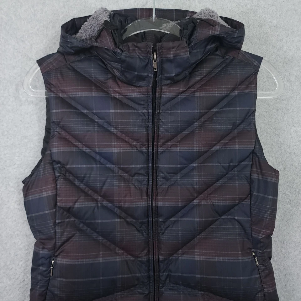 Chaleco Patagonia Mujer Medio Plumón Puffer Con Capucha Cremallera Completa Con Cuadros Informal Foto 2 de 4