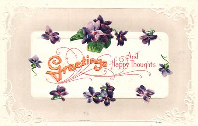 Vintage Postcard Greetings And Happy Thoughts Forget Me Nots With Border