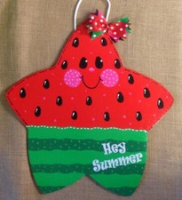 13.5" Hey Summer Watermelon Star Summer Fun Door Plaque Decor Wood