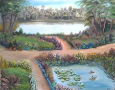 Botanical Garden Original Large 24x30 Oil Painting Colorful Landscape Signed
