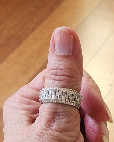 BEAUTIFUL Moissanite? GEOMETRIC RING 2 SIZES SILVER ETERNITY BAND STYLE 9mmW - Picture 32 of 37