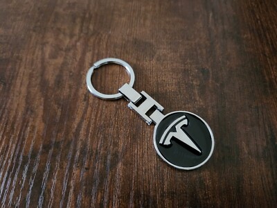 Tesla Model 3 Model S Plaid Classic Style Metal Keychain Chrome and Black 