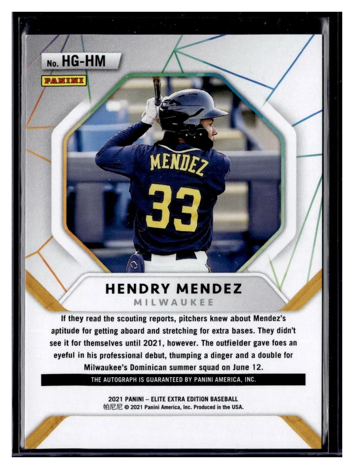 2021 Panini Elite Extra Edition Hidden Gems Hendry Mendez Auto hg-hm! - Image 2 of 2