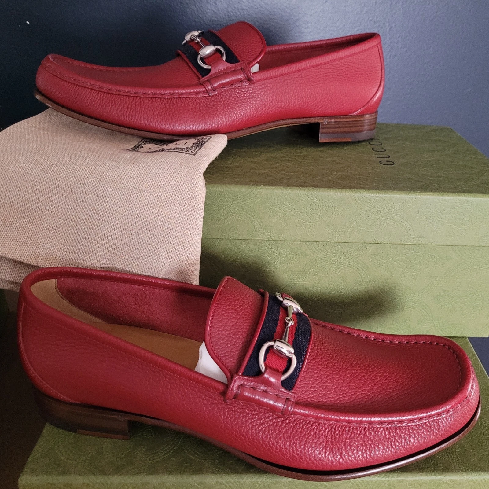 NEUF MOCASSIN AUTHENTIQUE GUCCI WEB STRIPE HORSEBIT ' HOMME GUCCI 8,5 ( US 9 )