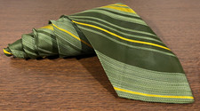 The Best Tie - Green & Yellow Stripes - 100% Dacron Polyester - Made in the USA